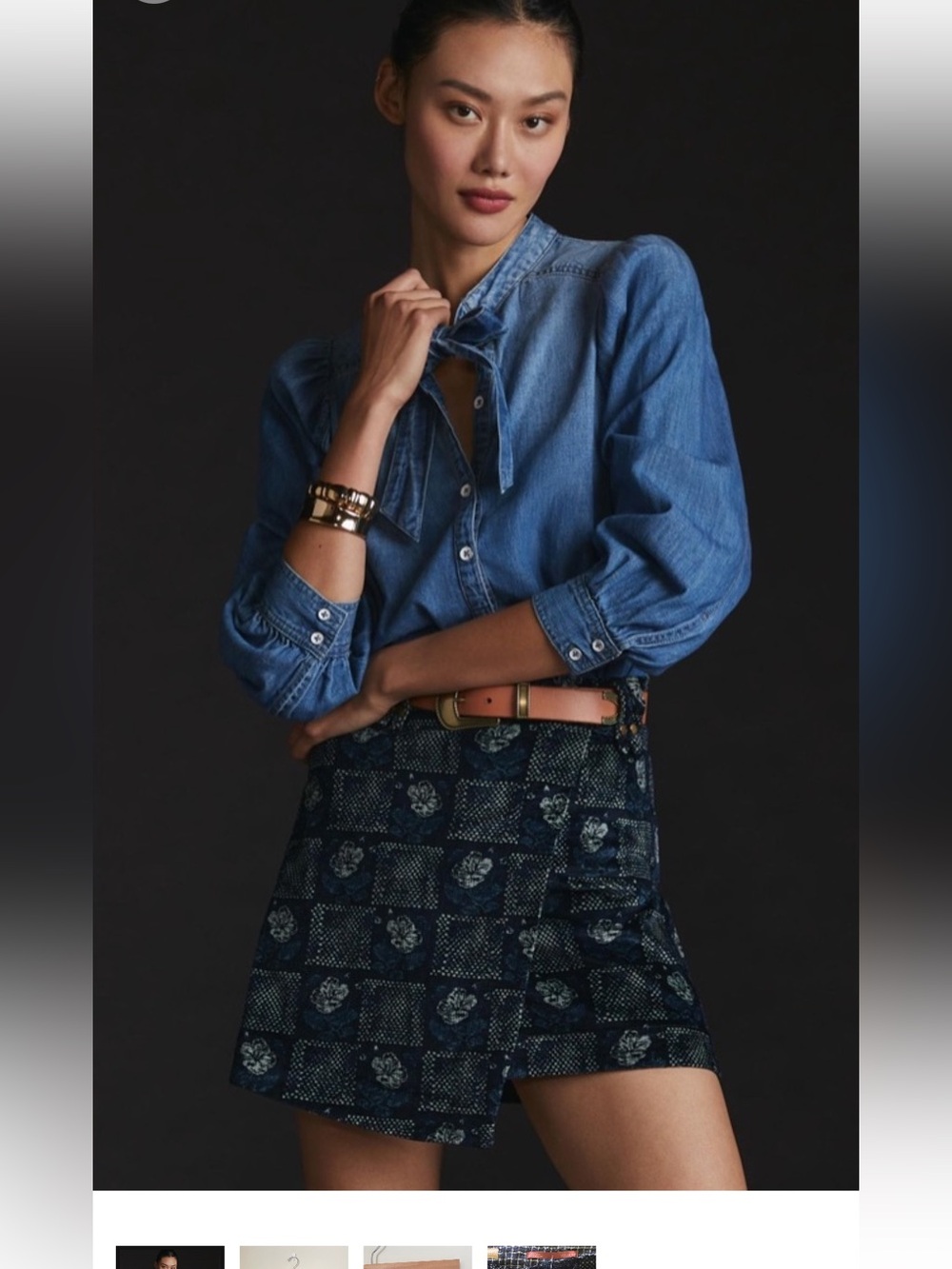 Pilcro Blue Courderoy Patchwork 90s fall Floral Mini Skirt